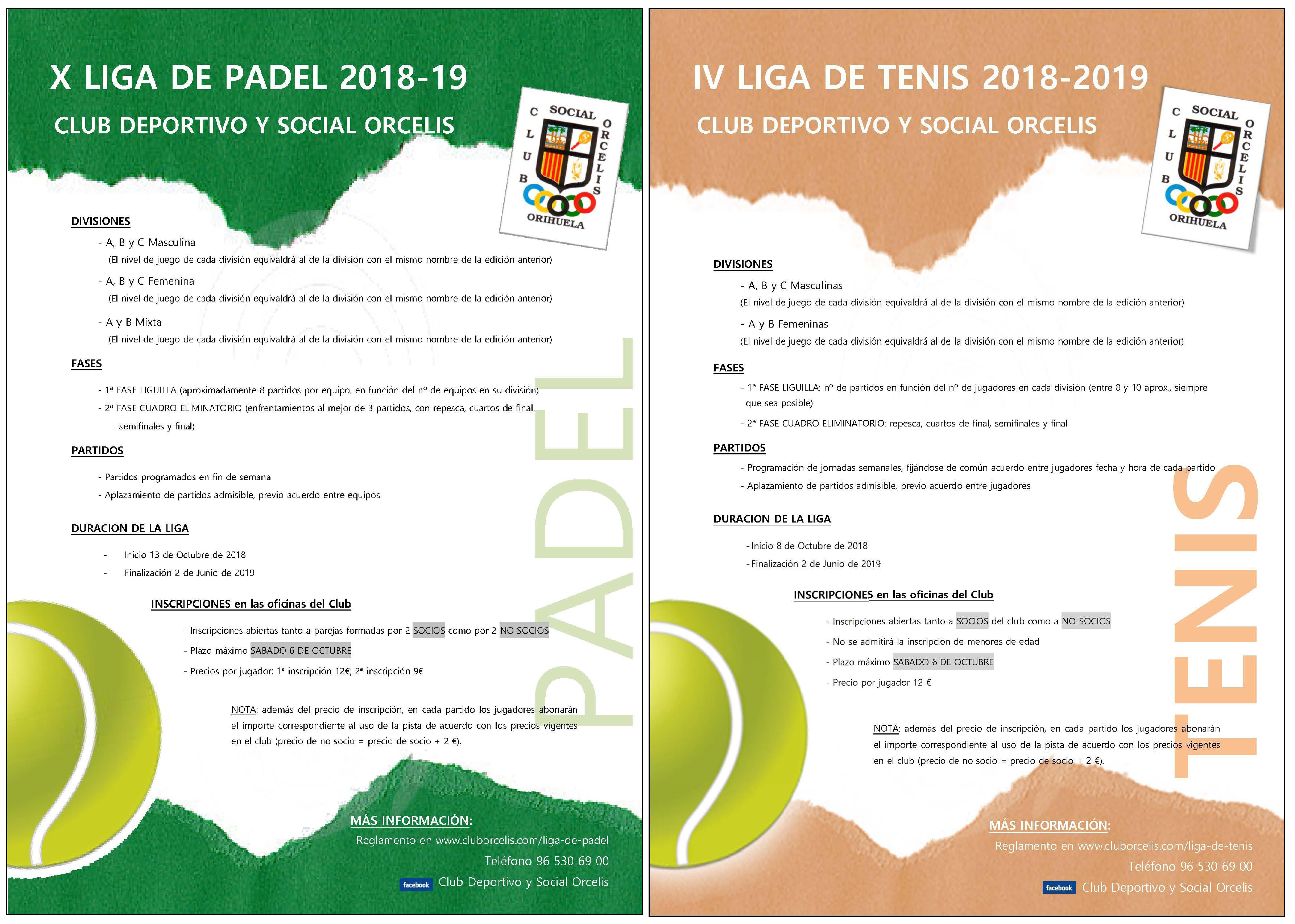 LIGAS DE TENIS Y PÁDEL 2018-2019